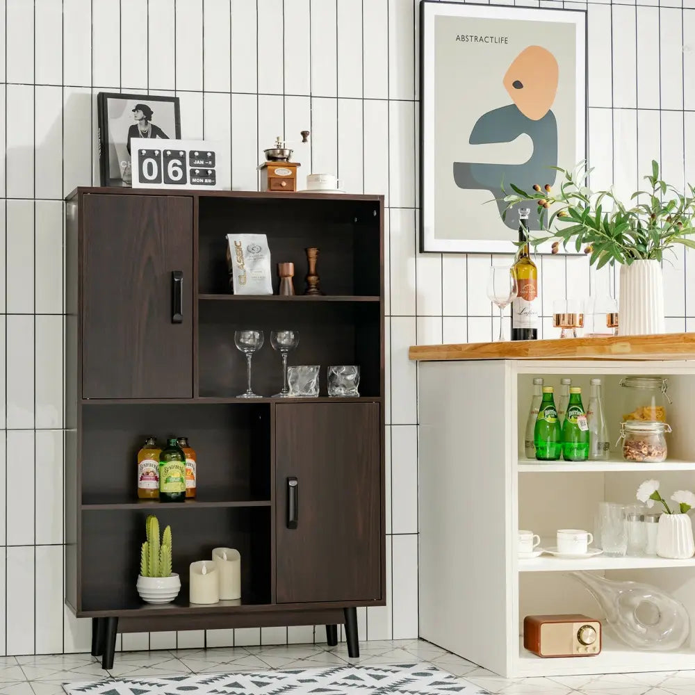 Sideboard Storage Cabinet with Door Shelf-Espresso - Dark Brown - Cabinets & Chests