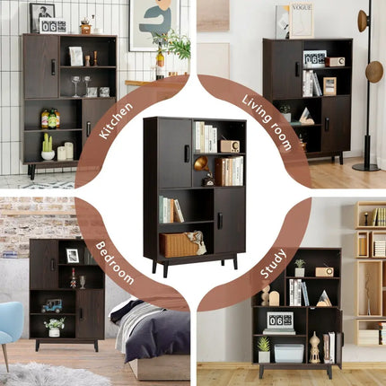 Sideboard Storage Cabinet with Door Shelf-Espresso - Dark Brown - Cabinets & Chests