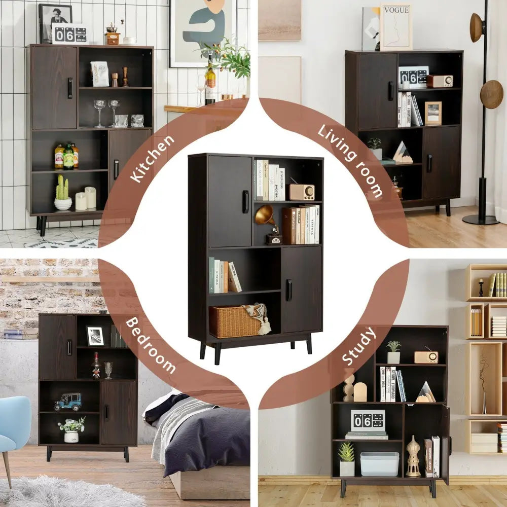 Sideboard Storage Cabinet with Door Shelf-Espresso - Dark Brown - Cabinets & Chests