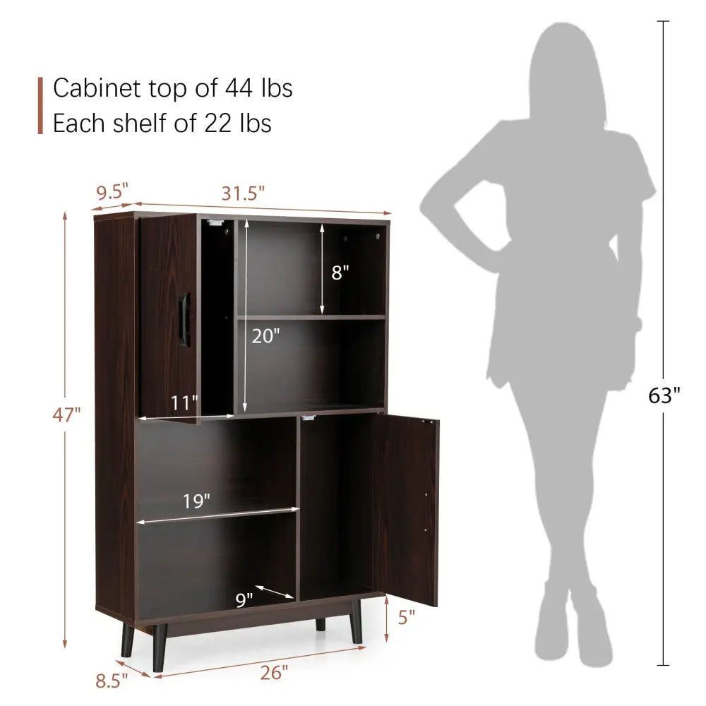Sideboard Storage Cabinet with Door Shelf-Espresso - Dark Brown - Cabinets & Chests
