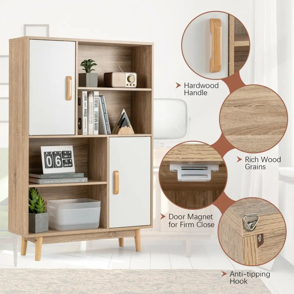 Sideboard Storage Cabinet with Door Shelf-White - White - Cabinets & Chests