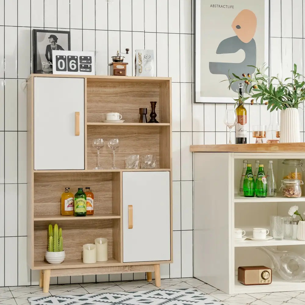 Sideboard Storage Cabinet with Door Shelf-White - White - Cabinets & Chests