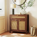 Sideboard Storage Cabinet with Rattan Doors and Drawer-Brown - Brown - Sideboards Cabinets & Buffets