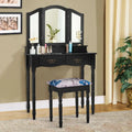 Simple Vanity Set with Tri-Folding Mirror Drawers and Storage Shelf-Black - Black - Makeup Vanities