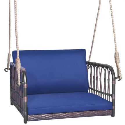 Single Person Hanging Seat with Seat and Back Cushions-Navy - Navy - Patio Rocking Chairs & Gliders