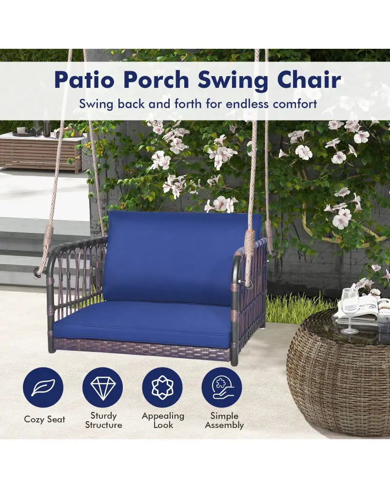 Single Person Hanging Seat with Seat and Back Cushions-Navy - Navy - Patio Rocking Chairs & Gliders