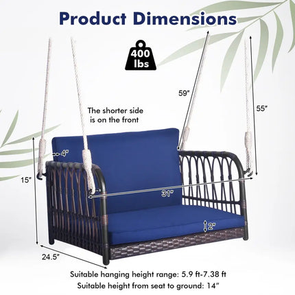 Single Person Hanging Seat with Seat and Back Cushions-Navy - Navy - Patio Rocking Chairs & Gliders