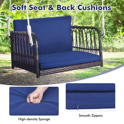 Single Person Hanging Seat with Seat and Back Cushions-Navy - Navy - Patio Rocking Chairs & Gliders