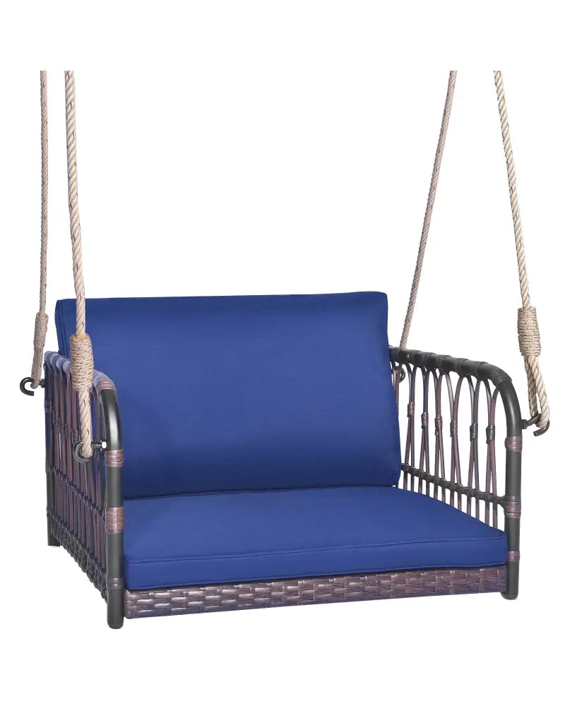 Single Person Hanging Seat with Seat and Back Cushions-Navy - Navy - Patio Rocking Chairs & Gliders