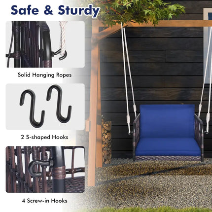 Single Person Hanging Seat with Seat and Back Cushions-Navy - Navy - Patio Rocking Chairs & Gliders