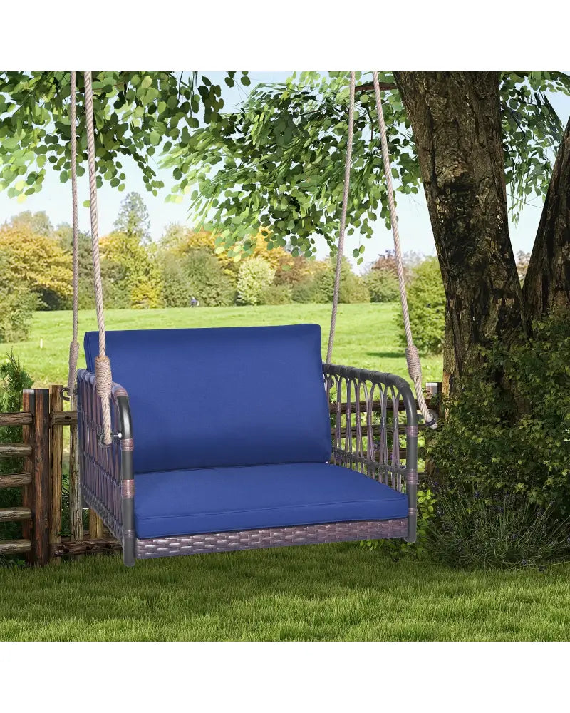 Single Person Hanging Seat with Seat and Back Cushions-Navy - Navy - Patio Rocking Chairs & Gliders