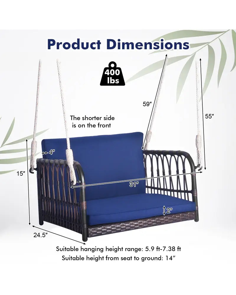 Single Person Hanging Seat with Seat and Back Cushions-Navy - Navy - Patio Rocking Chairs & Gliders