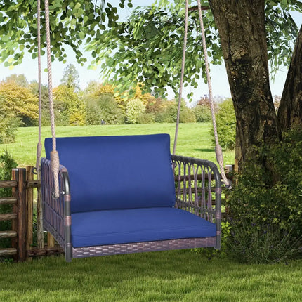 Single Person Hanging Seat with Seat and Back Cushions-Navy - Navy - Patio Rocking Chairs & Gliders