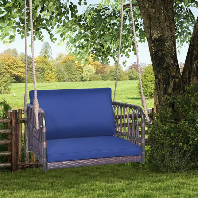 Single Person Hanging Seat with Seat and Back Cushions-Navy - Navy - Patio Rocking Chairs & Gliders