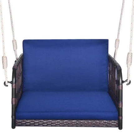 Single Person Hanging Seat with Seat and Back Cushions-Navy - Navy - Patio Rocking Chairs & Gliders