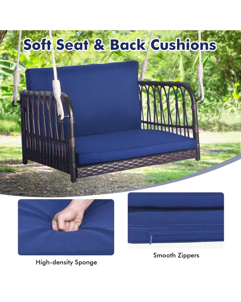 Single Person Hanging Seat with Seat and Back Cushions-Navy - Navy - Patio Rocking Chairs & Gliders