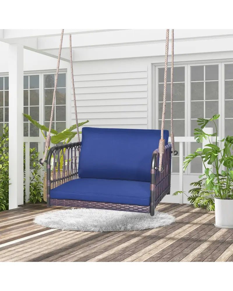 Single Person Hanging Seat with Seat and Back Cushions-Navy - Navy - Patio Rocking Chairs & Gliders