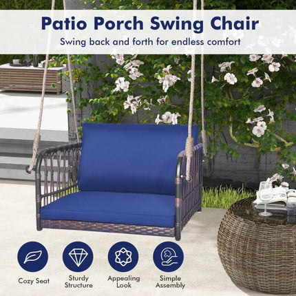 Single Person Hanging Seat with Seat and Back Cushions-Navy - Navy - Patio Rocking Chairs & Gliders