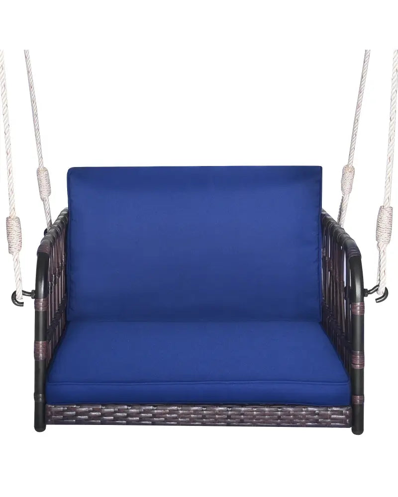 Single Person Hanging Seat with Seat and Back Cushions-Navy - Navy - Patio Rocking Chairs & Gliders
