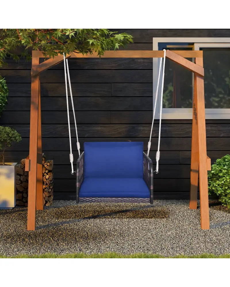 Single Person Hanging Seat with Seat and Back Cushions-Navy - Navy - Patio Rocking Chairs & Gliders