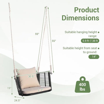 Single Person Hanging Seat with Woven Rattan Backrest for Backyard-Beige - Beige - Patio Rocking Chairs & Gliders