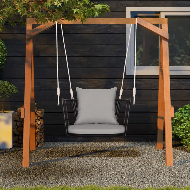 Single Person Hanging Seat with Woven Rattan Backrest for Backyard-Gray - Gray - Patio Rocking Chairs & Gliders