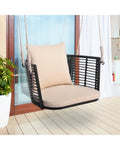 Single Person Hanging Seat with Woven Rattan Backrest for Backyard - Beige - Porch Swings