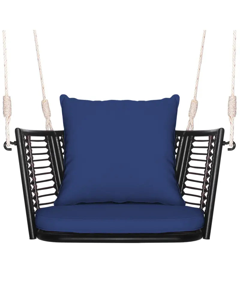 Single Person Hanging Seat with Woven Rattan Backrest for Backyard-Blue - Blue - Porch Swings