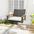 Single Rattan Porch Swing with Armrests Cushion and Hanging Ropes-White - White - Porch Swings