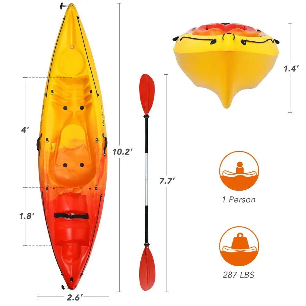 Single Sit-on-Top Kayak with Detachable Aluminum Paddle-Yellow - Yellow - Water Sports