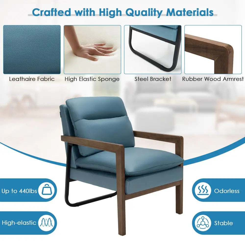 Single Sofa Chair with Extra-Thick Padded Backrest and Seat Cushion-Blue - Blue - Accent Chairs
