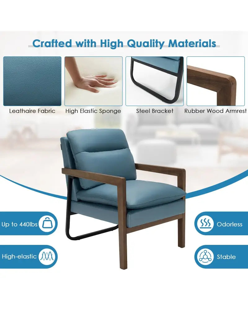 Single Sofa Chair with Extra-Thick Padded Backrest and Seat Cushion-Blue - Blue - Accent Chairs