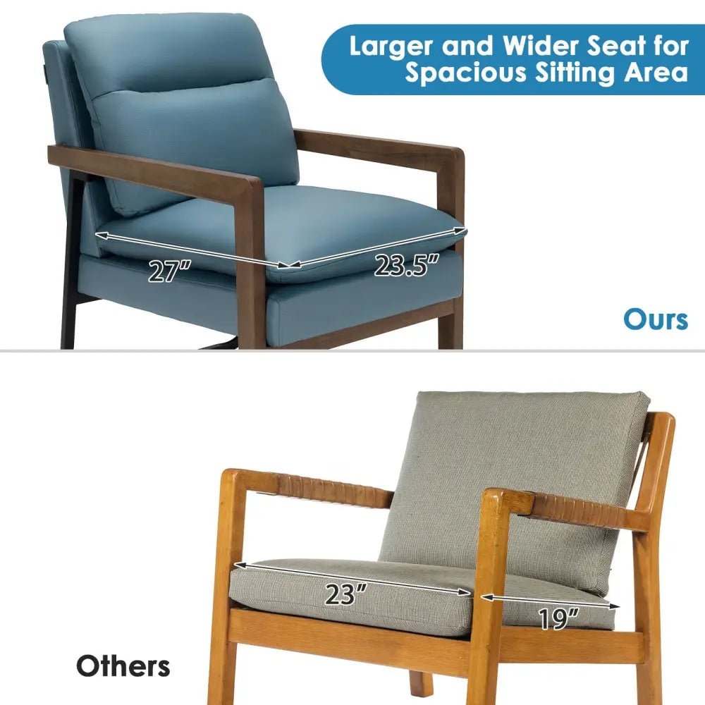 Single Sofa Chair with Extra-Thick Padded Backrest and Seat Cushion-Blue - Blue - Accent Chairs