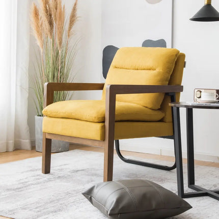 Single Sofa Chair with Extra-Thick Padded Backrest and Seat Cushion-Yellow - Yellow - Accent Chairs