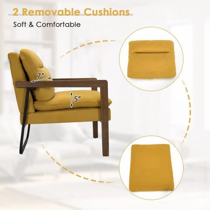 Single Sofa Chair with Extra-Thick Padded Backrest and Seat Cushion-Yellow - Yellow - Accent Chairs