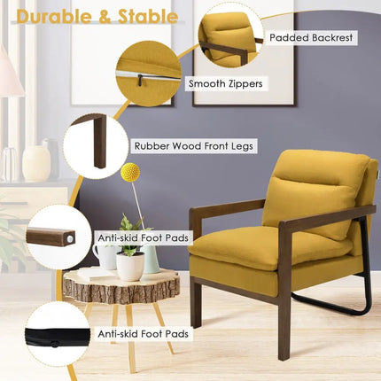 Single Sofa Chair with Extra-Thick Padded Backrest and Seat Cushion-Yellow - Yellow - Accent Chairs