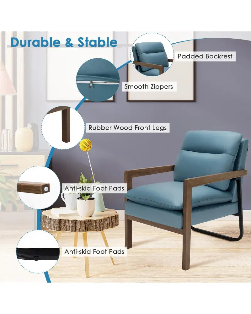 Single Sofa Chair with Extra-Thick Padded Backrest and Seat Cushion-Blue - Blue - Accent Chairs
