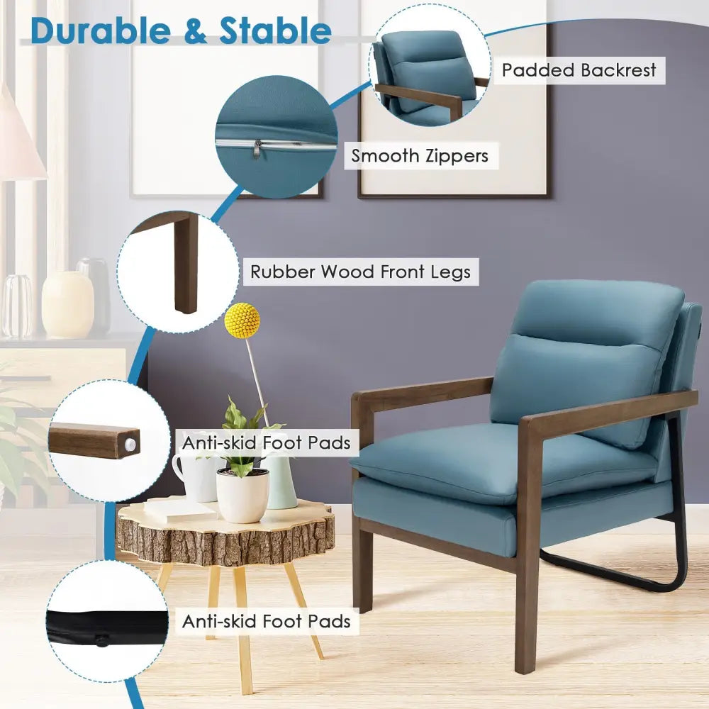 Single Sofa Chair with Extra-Thick Padded Backrest and Seat Cushion-Blue - Blue - Accent Chairs