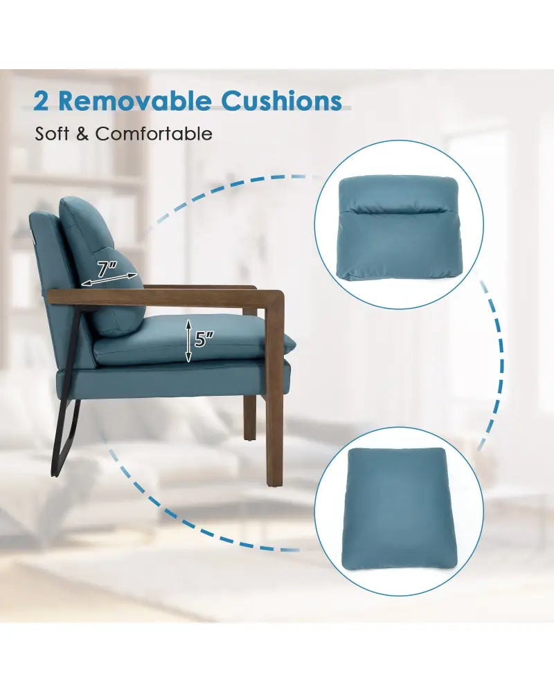 Single Sofa Chair with Extra-Thick Padded Backrest and Seat Cushion-Blue - Blue - Accent Chairs