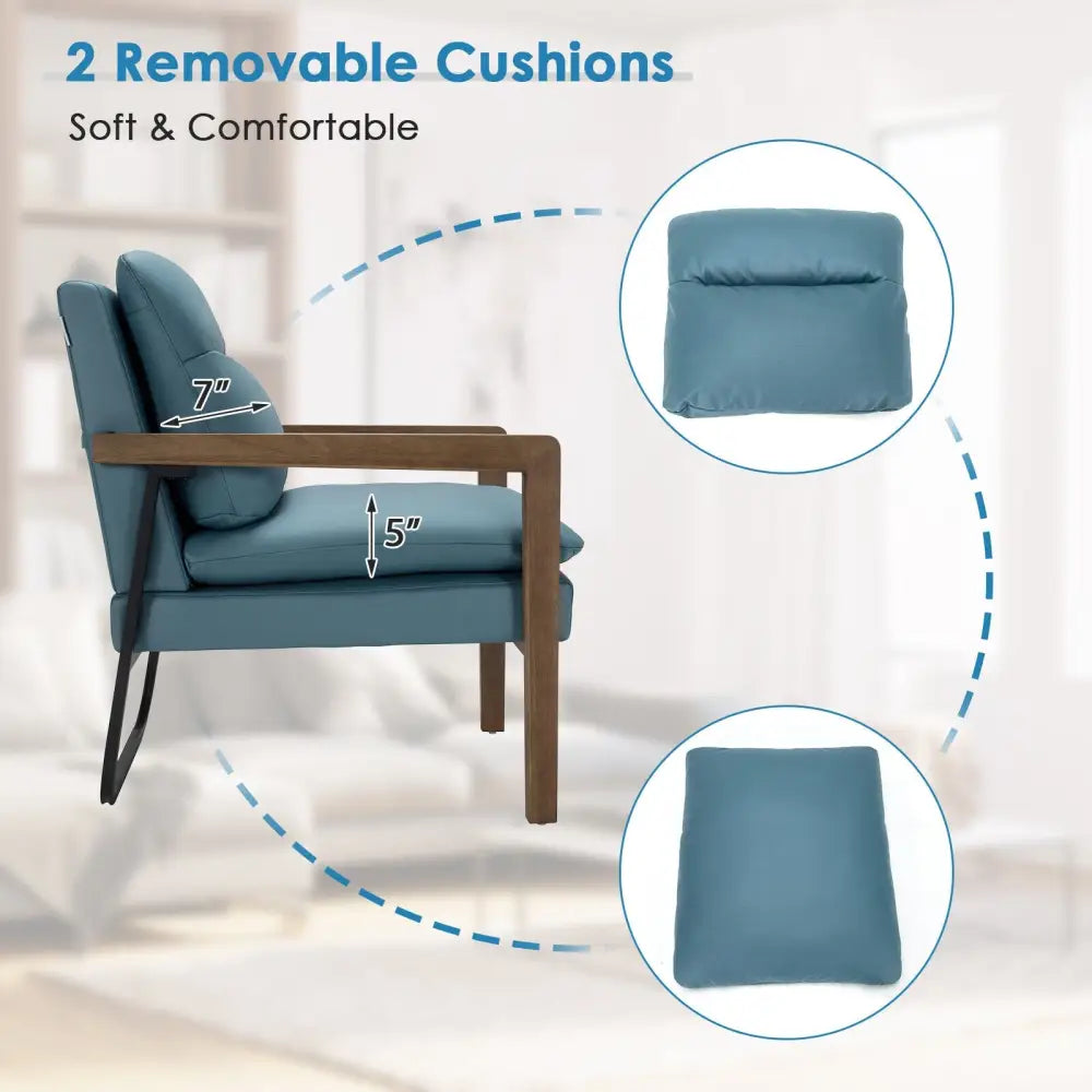 Single Sofa Chair with Extra-Thick Padded Backrest and Seat Cushion-Blue - Blue - Accent Chairs