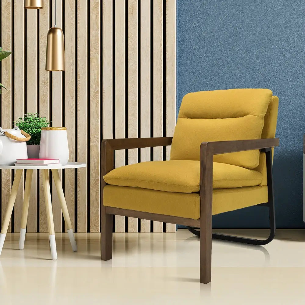 Single Sofa Chair with Extra-Thick Padded Backrest and Seat Cushion-Yellow - Yellow - Accent Chairs
