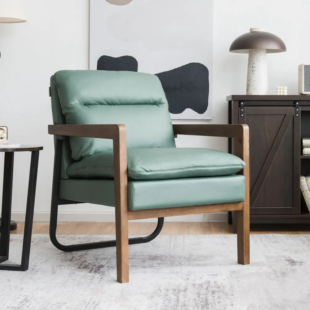 Single Sofa Chair with Extra-Thick Padded Backrest and Seat Cushion-Green - Green - Accent Chairs