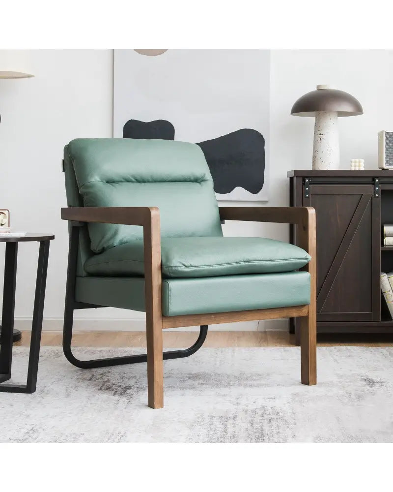 Single Sofa Chair with Extra-Thick Padded Backrest and Seat Cushion-Green - Green - Accent Chairs