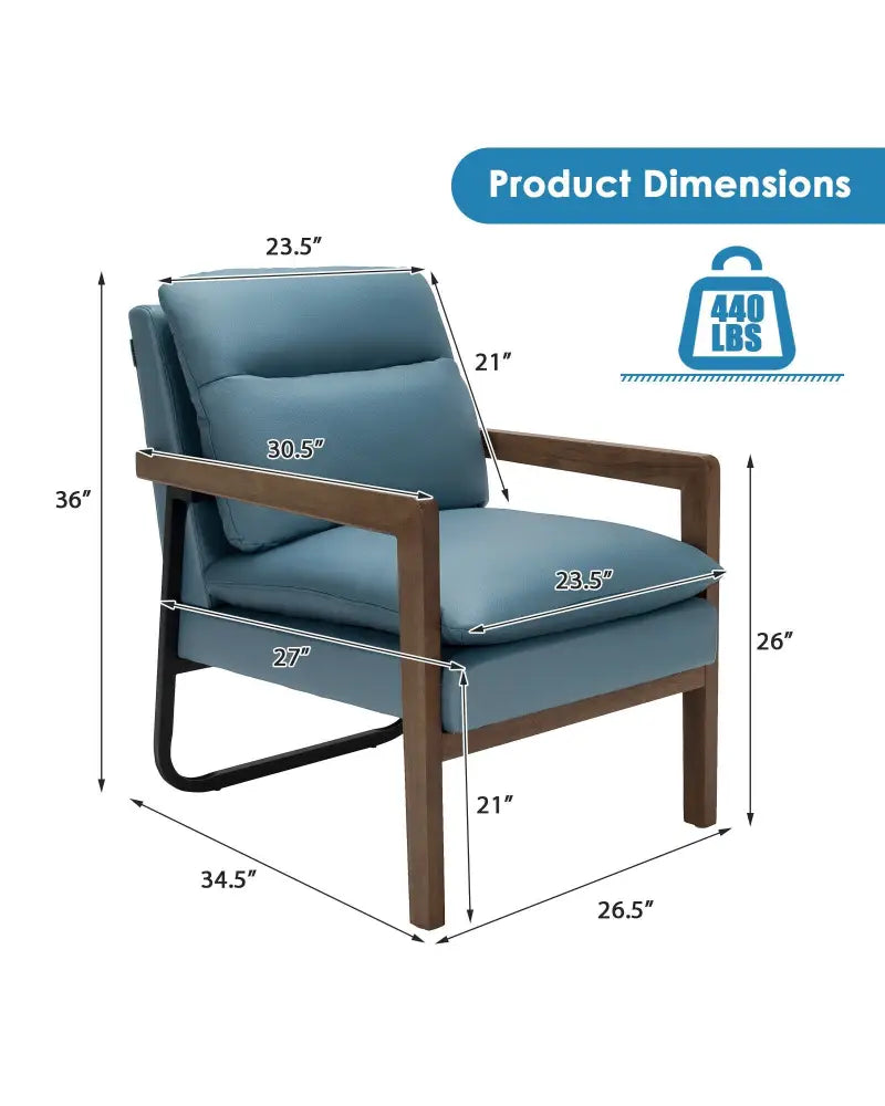 Single Sofa Chair with Extra-Thick Padded Backrest and Seat Cushion-Blue - Blue - Accent Chairs
