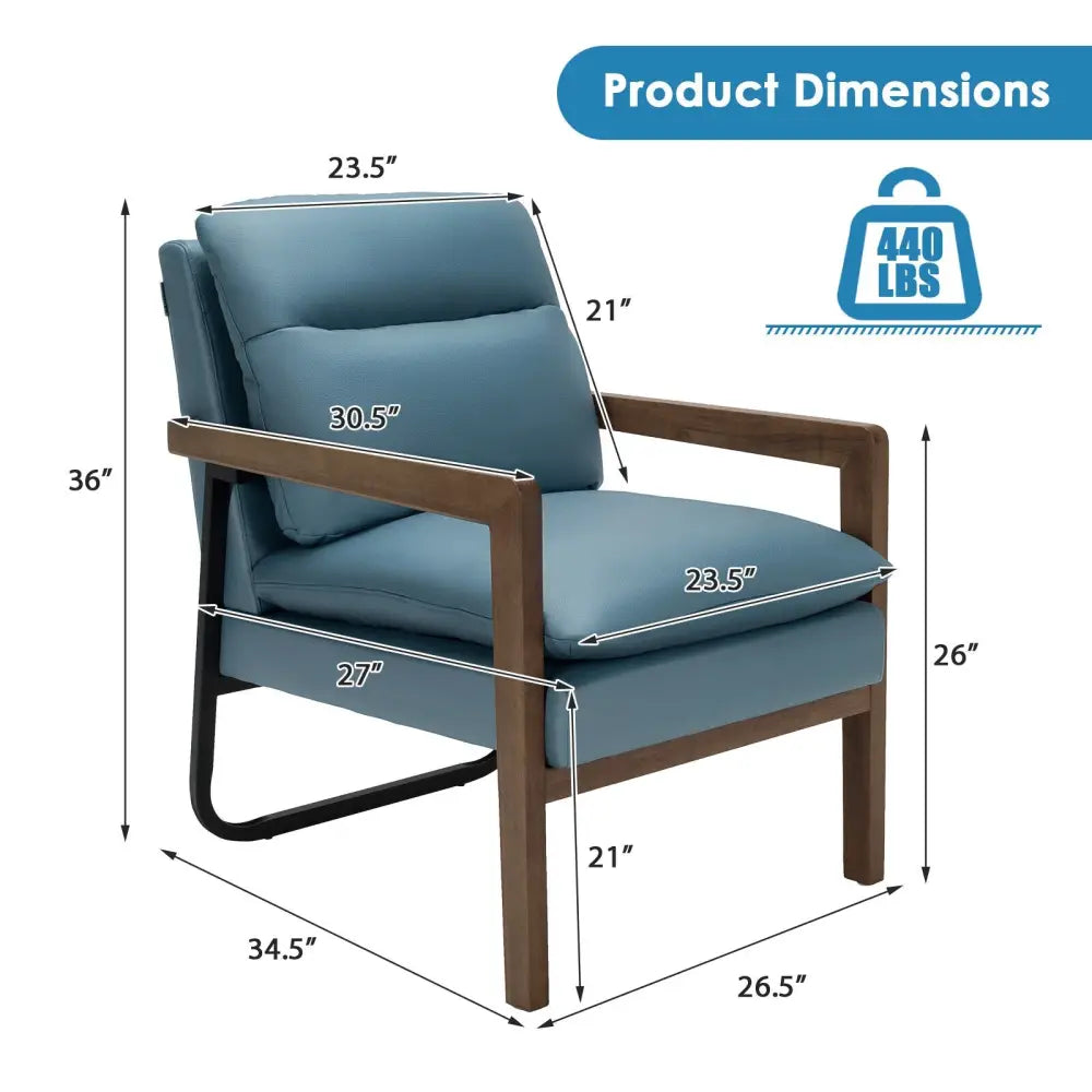 Single Sofa Chair with Extra-Thick Padded Backrest and Seat Cushion-Blue - Blue - Accent Chairs