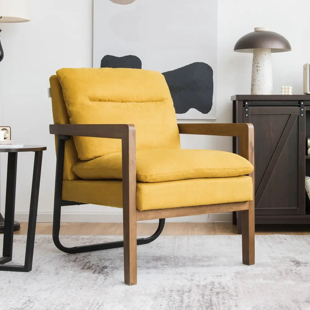 Single Sofa Chair with Extra-Thick Padded Backrest and Seat Cushion-Yellow - Yellow - Accent Chairs