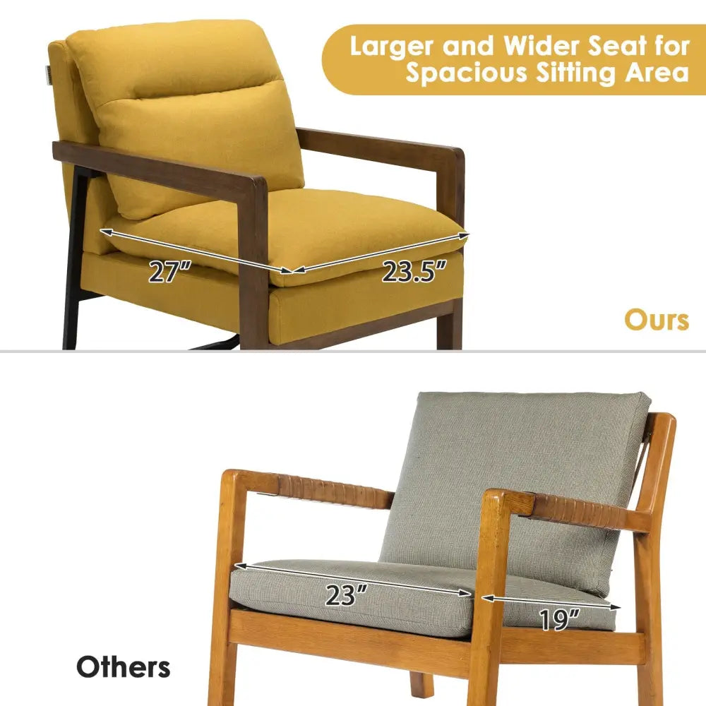 Single Sofa Chair with Extra-Thick Padded Backrest and Seat Cushion-Yellow - Yellow - Accent Chairs