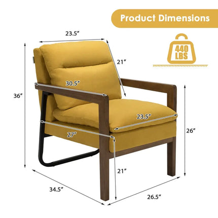 Single Sofa Chair with Extra-Thick Padded Backrest and Seat Cushion-Yellow - Yellow - Accent Chairs