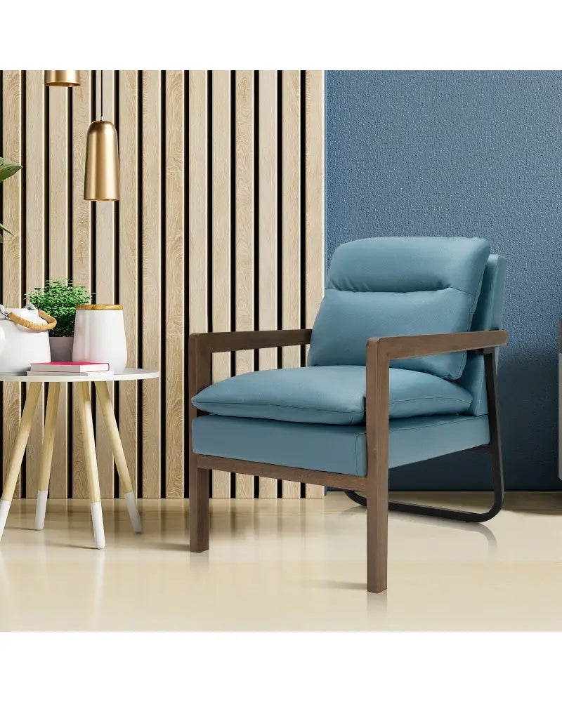 Single Sofa Chair with Extra-Thick Padded Backrest and Seat Cushion-Blue - Blue - Accent Chairs