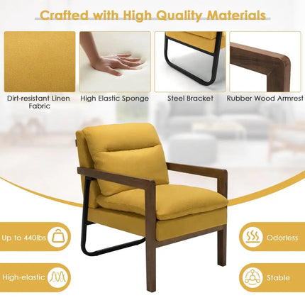 Single Sofa Chair with Extra-Thick Padded Backrest and Seat Cushion-Yellow - Yellow - Accent Chairs